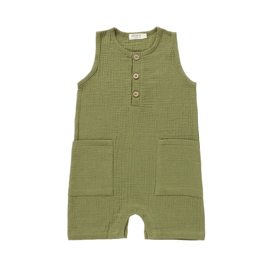 Muslin Tank Romper in Olive Green