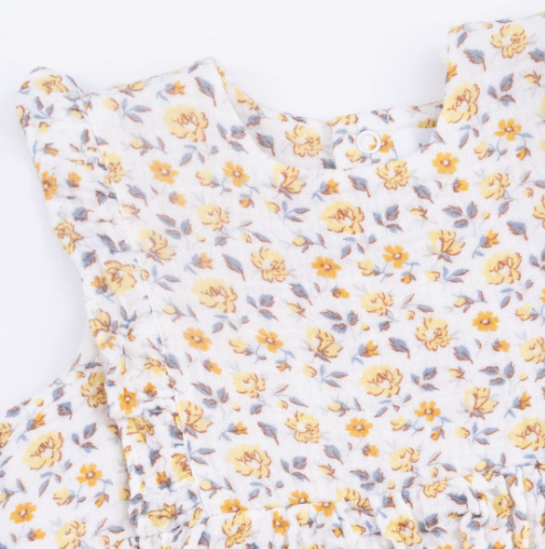 Ruffle Bubble Dress in Yellow Country Roses
