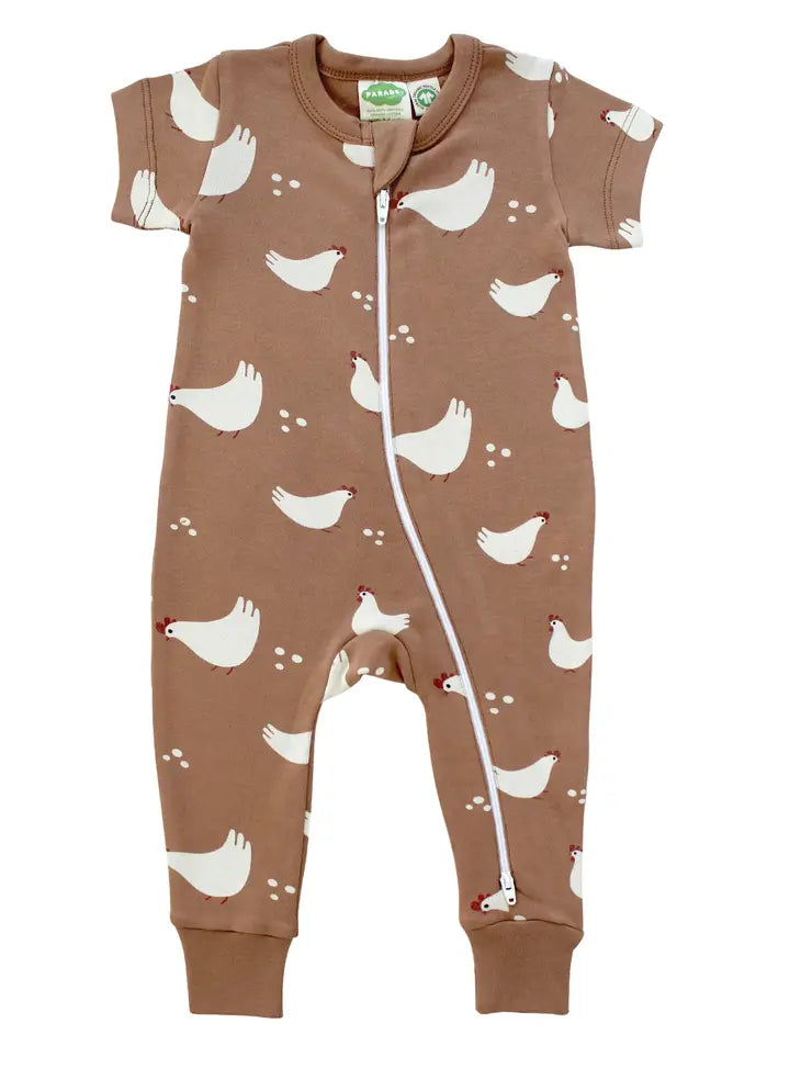 Chickens Short Sleeve Zip Romper