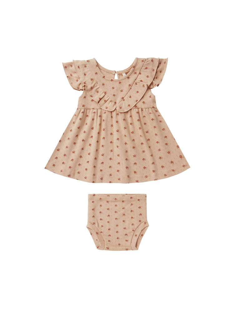 Pointelle Ruffle Dress Set in Blush Ditsy