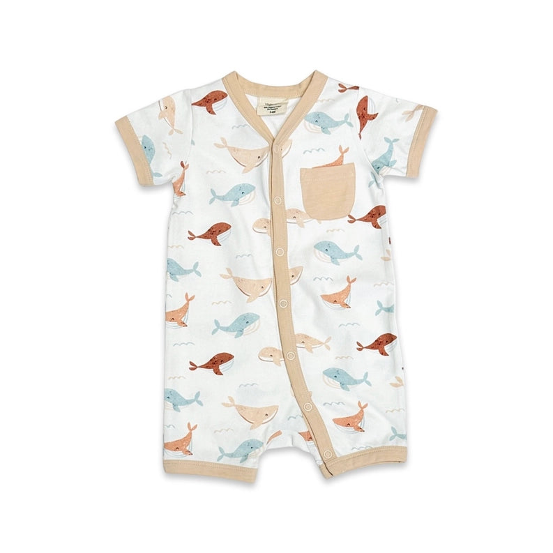 Whale Short Sleeve Button Romper