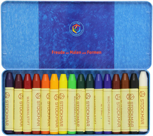 Stockmar Wax Stick Crayons Tin Case - 16 assorted colors