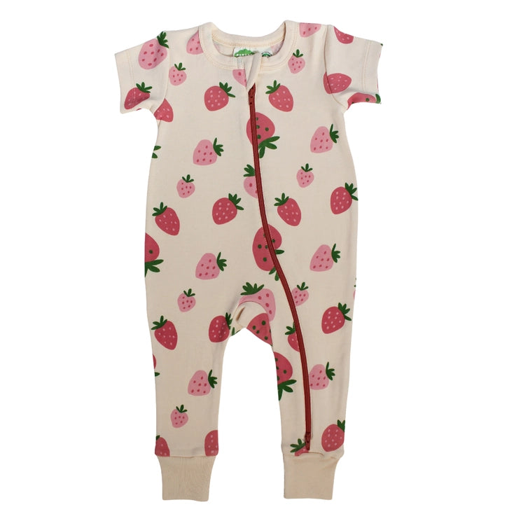 Strawberries Short Sleeve Zip Romper