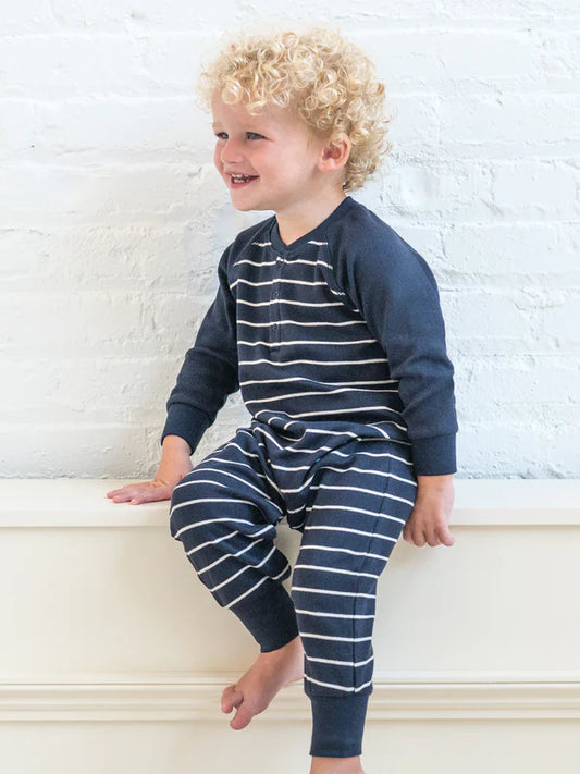 Brix Henley Romper- Kade Stripe