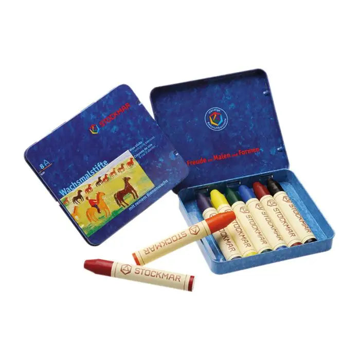 Stockmar Wax Stick Crayons Tin Case - 8 standard assorted colors
