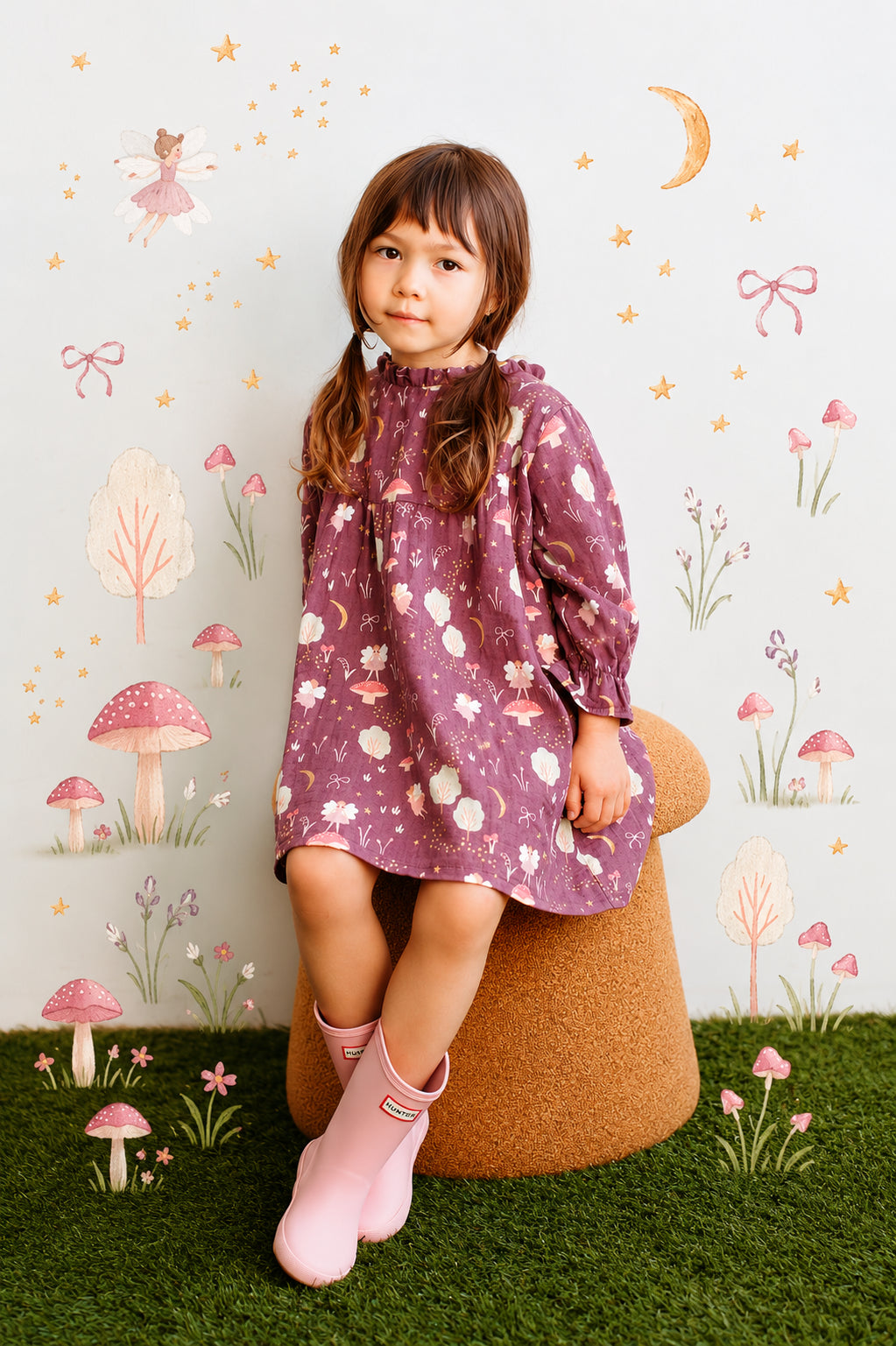Muslin Long Sleeve Ruffle Trim Dress - Forest Fairies