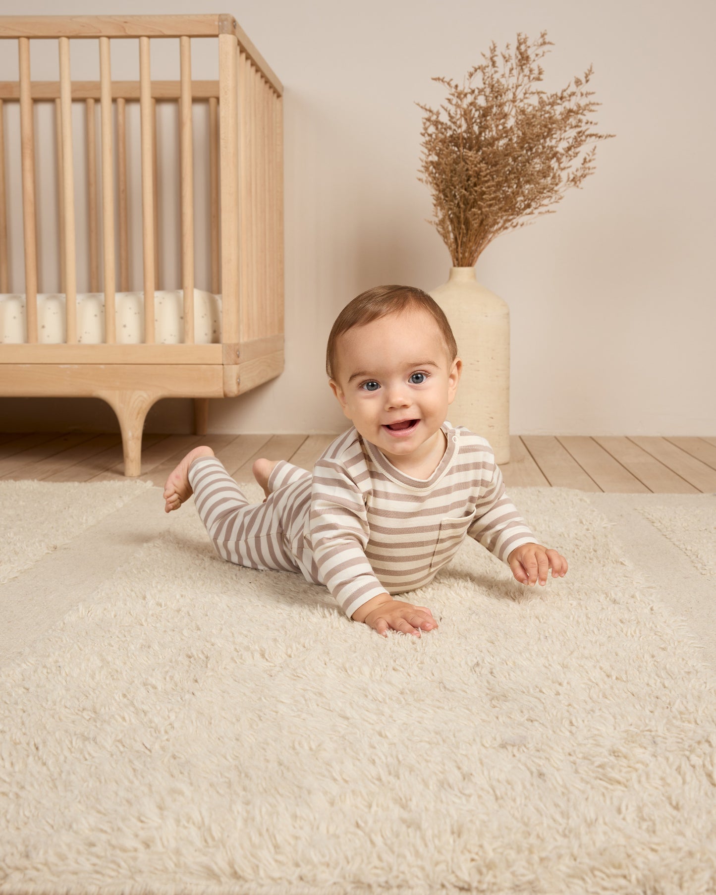 Grey Stripe Long Sleeve Pocket Tee & Drawstring Pant Set