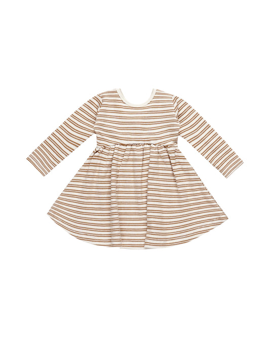 Ribbed Long Sleeve Dress in Golden Stripe