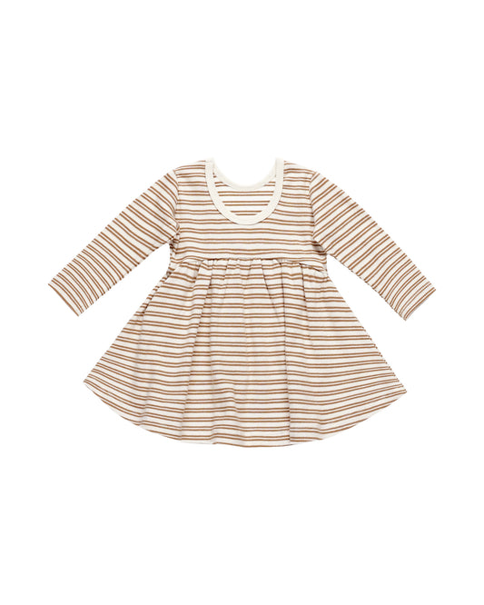 Ribbed Long Sleeve Dress in Golden Stripe