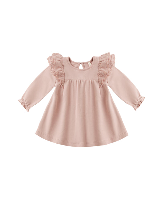 Rose Long Sleeve Flutter Dress