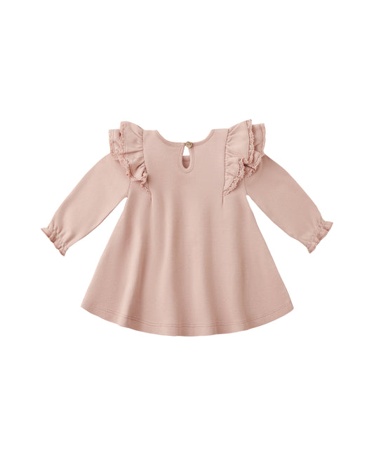 Rose Long Sleeve Flutter Dress