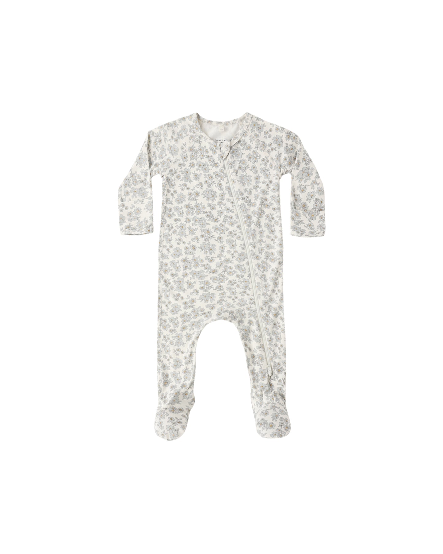 Blue Floral Bamboo Zip Footie
