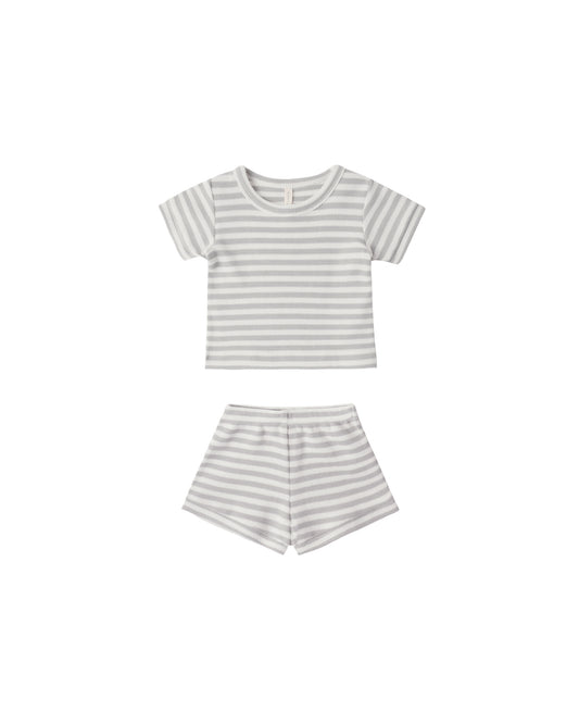 Waffle Shortie Set Sage Stripe