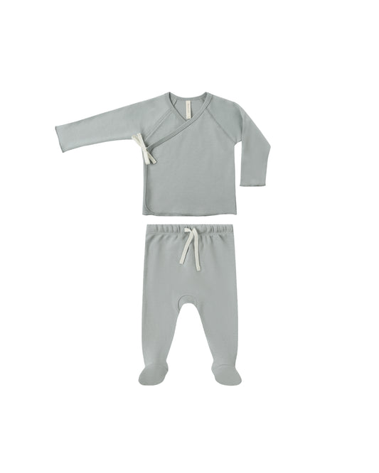 Steel Blue Wrap Top + Pant Set