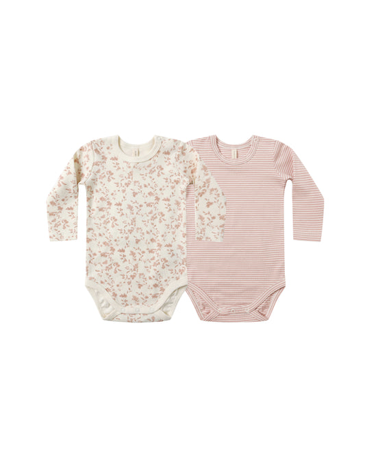 French Garden, Rose Micro Stripe Bodysuit 2 Pack