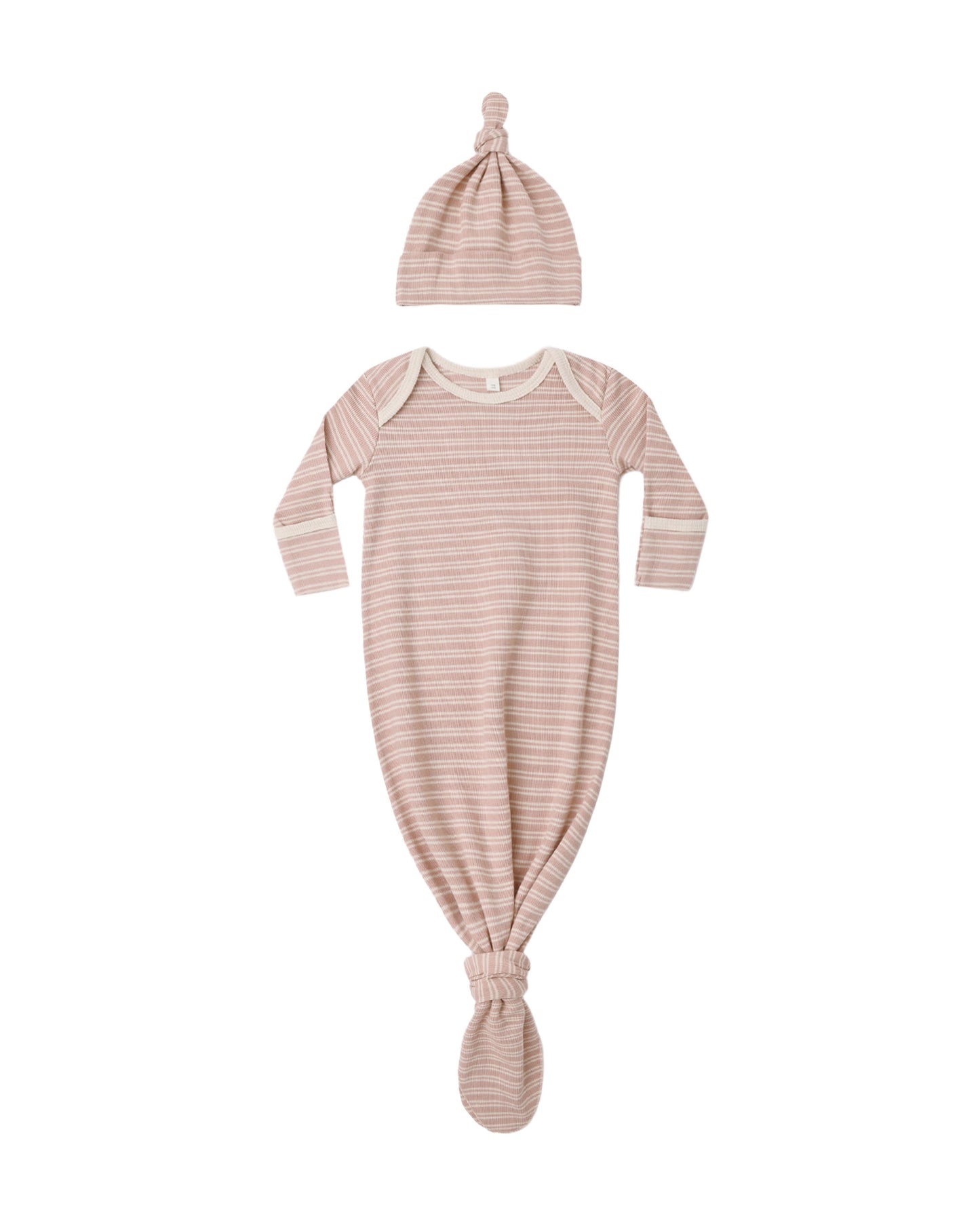 Dusty Rose Microstripe Knotted Gown + Hat Set