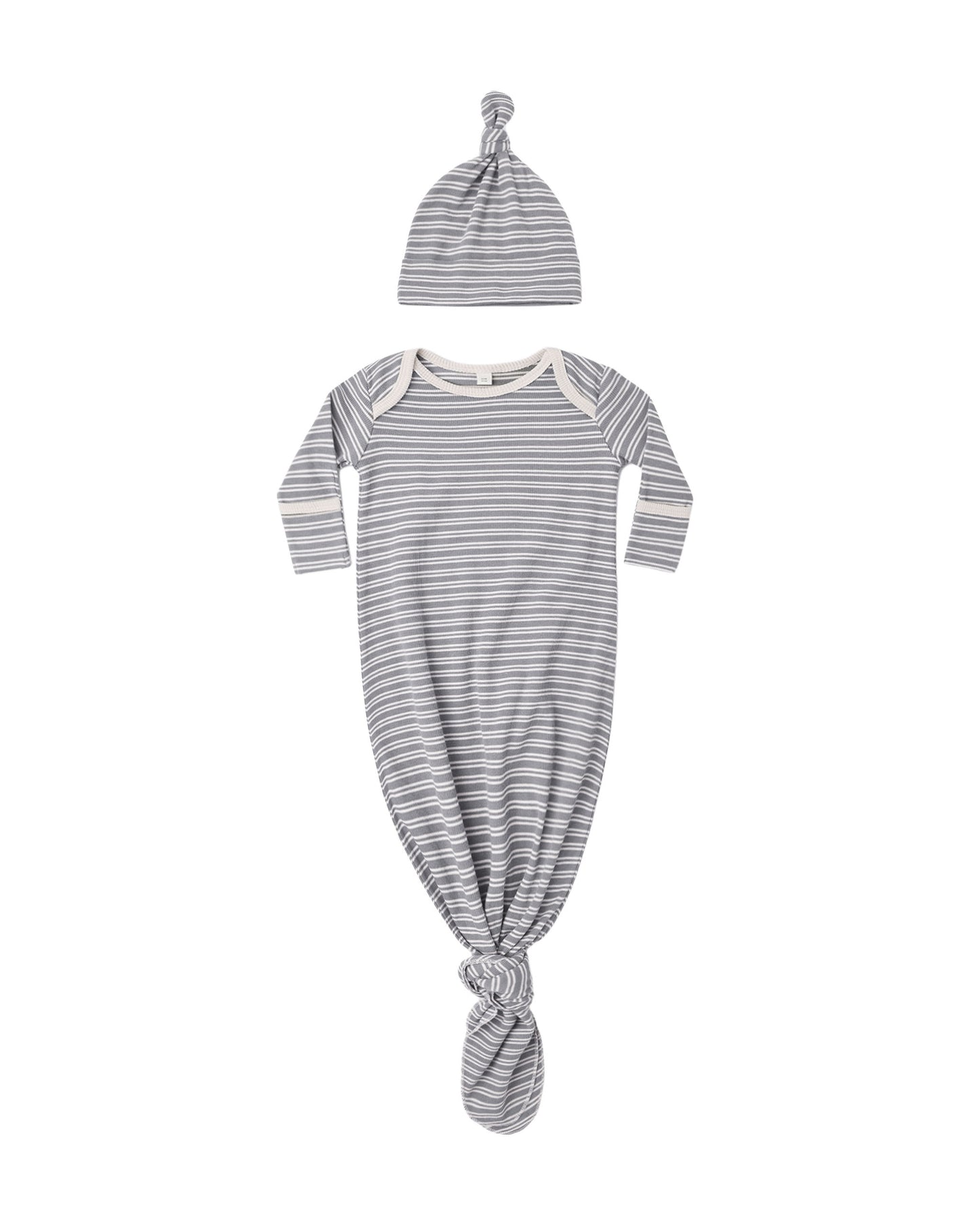 Slate Microstripe Knotted Gown + Hat Set