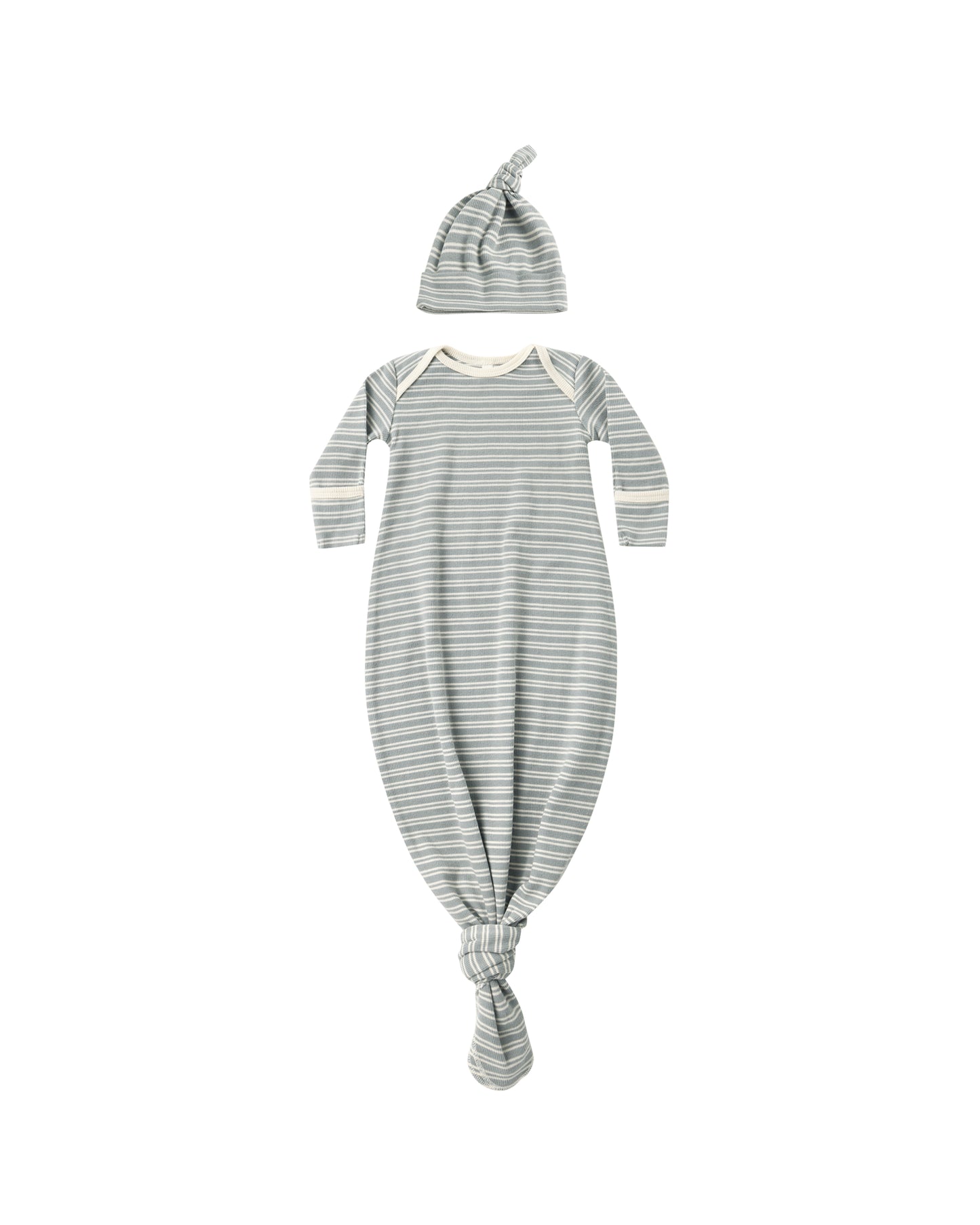Steel Blue Micro Stripe Knotted Gown + Hat Set