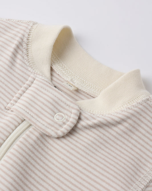 Zip Long Sleeve Sleeper Footie Oat Micro Stripe