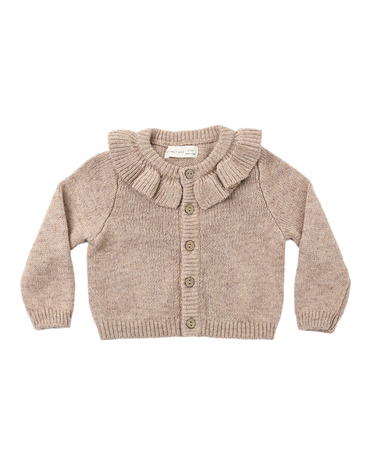 Heathered Almond Ruffle Collar Cardigan