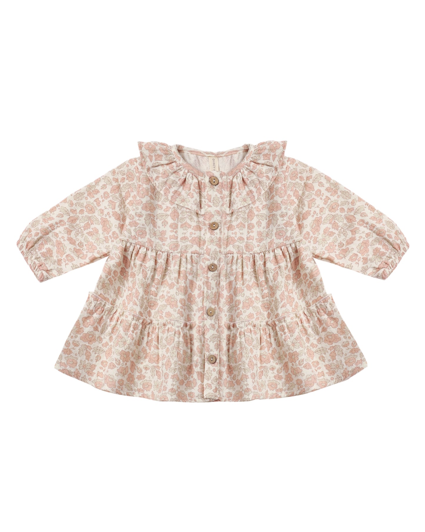 Pink Blossom Ruffle Collar Button Dress