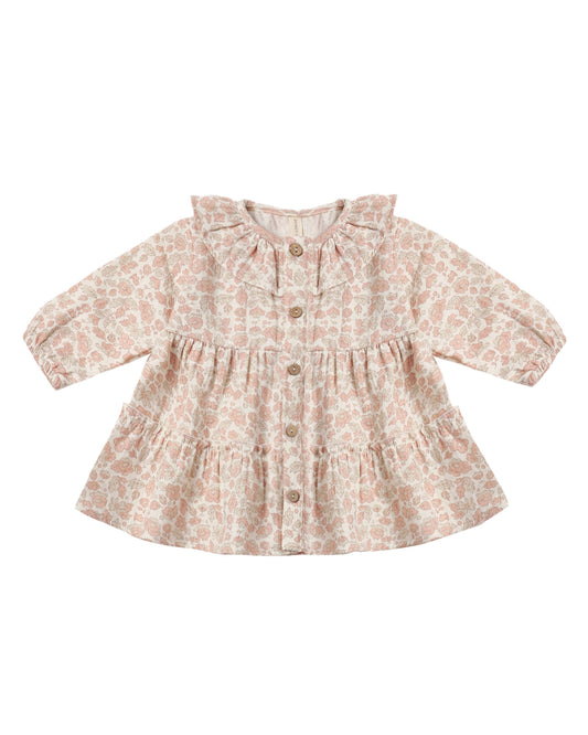Pink Blossom Ruffle Collar Button Dress