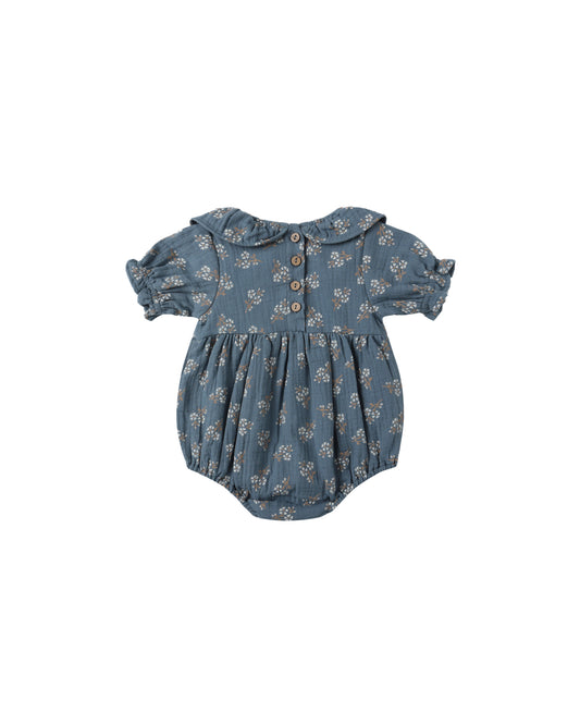 Blue Floral Collared Romper