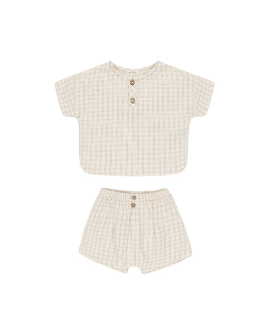 Oat Check Woven Boxy Top + Short Set