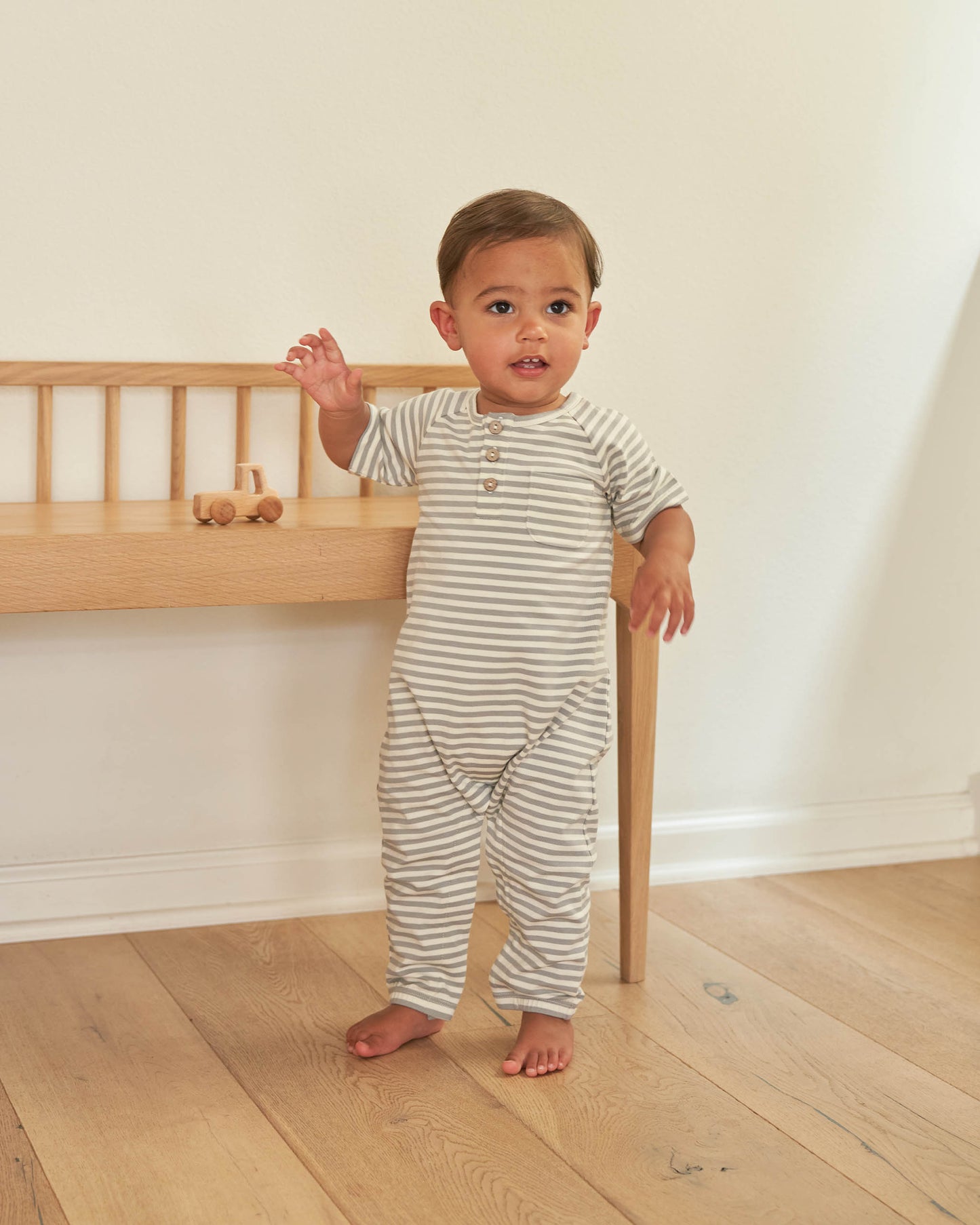 Dusty Blue Stripe Short Sleeve Jumpsuit