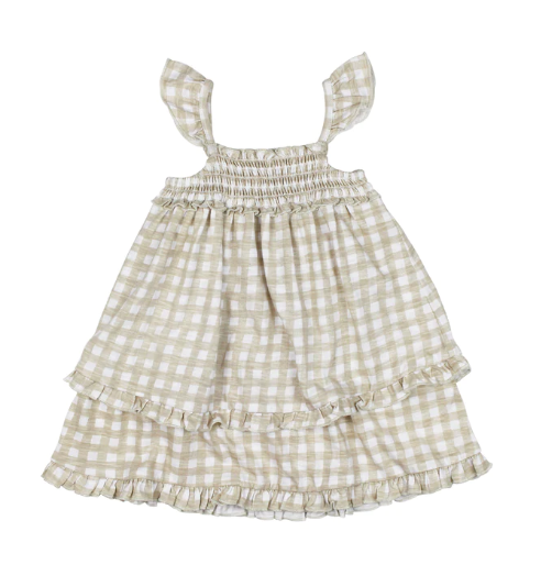 Stone Gingham Slub Jersey Smocked Dress