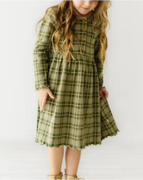 Plaid Organic Long Sleeve Twirl Dress