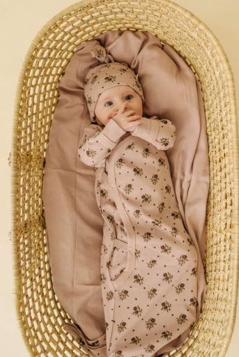 Rose Ditsy Organic Knotted Sleep Gown & Hat Set