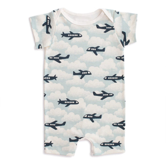 Airplanes Blue Short Sleeve Romper