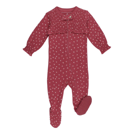 Appleberry Dots Smocked 2-Way Zipper Footie