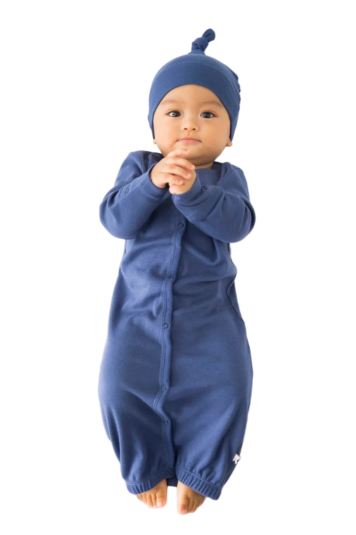 Indigo Snap Gown & Knot Hat Set