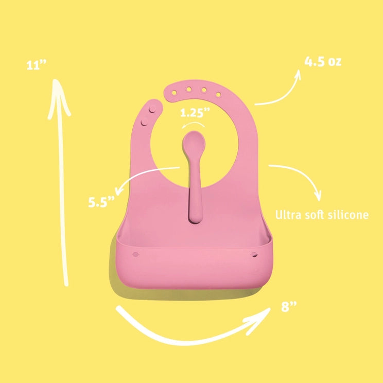 Pink Roll & Go Silicone Bib + Spoon Set