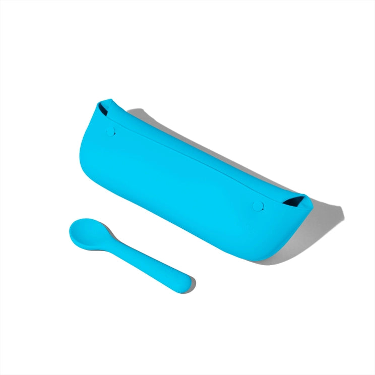 Pink Roll & Go Silicone Bib + Spoon Set