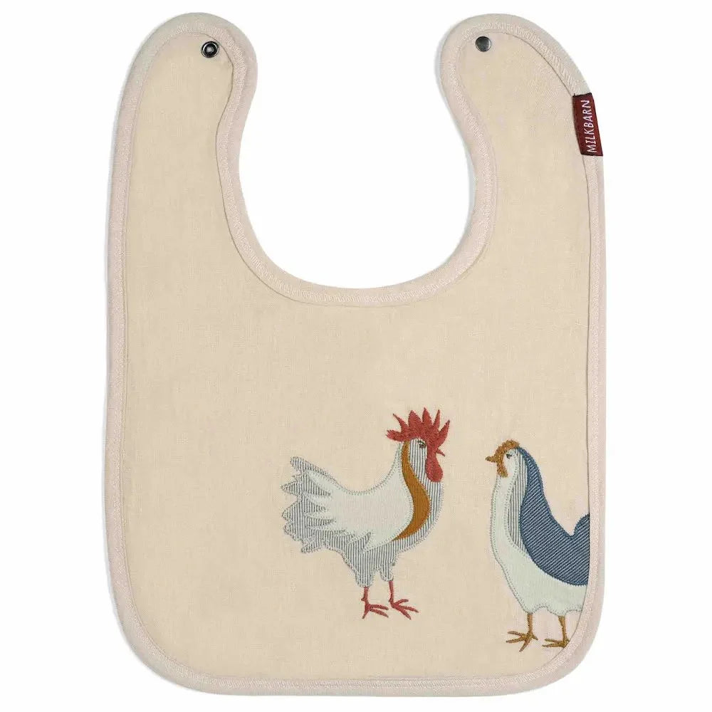 Chicken Applique Organic Linen Bib