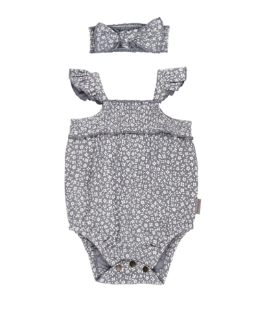 Blueberry Floral Organic Muslin Sleeveless Bodysuit & Headband