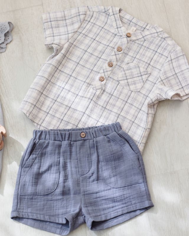 Blue Plaid Jaxson Shirt & Utility Short Set