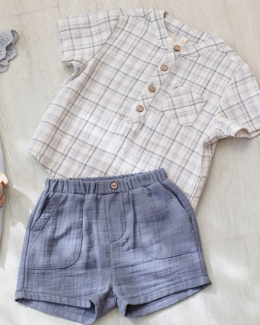Blue Plaid Jaxson Shirt & Utility Short Set