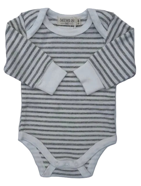 Heather Grey Stripe Long Sleeve Organic Bodysuit