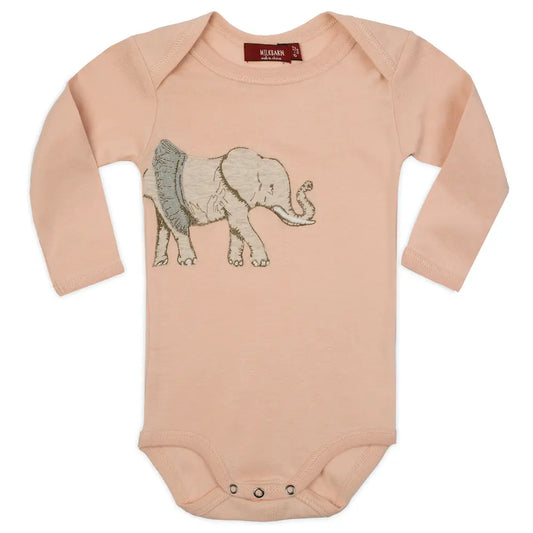 Tutu Elephant Applique Organic Cotton Long Sleeve One Piece