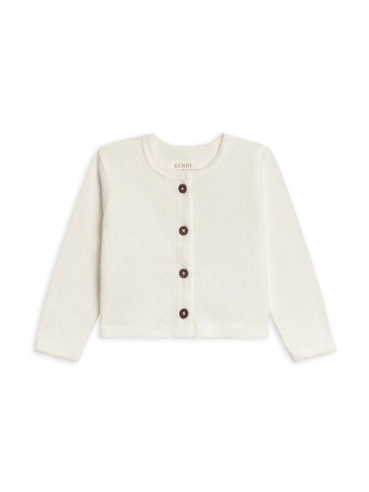 Pointelle Button Down Cardigan in Ivory