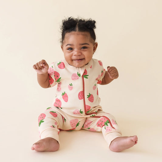 Strawberries Short Sleeve Zip Romper