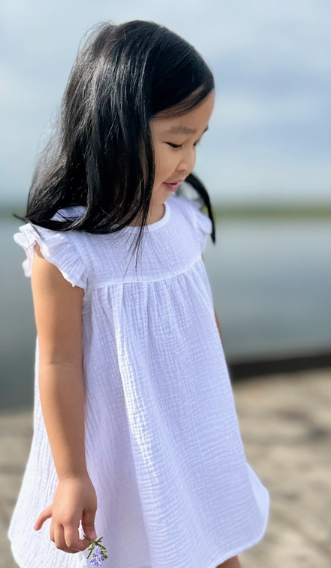 Organic Muslin Sleeveless Dress in White