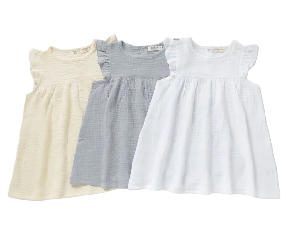 Organic Muslin Sleeveless Dress in White