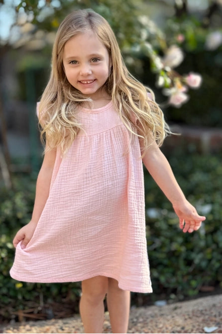 Organic Muslin Sleeveless Dress in Sherbert