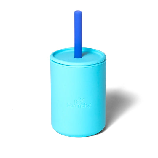 Blue 5oz Silicone Baby Cup with Lid & Straw