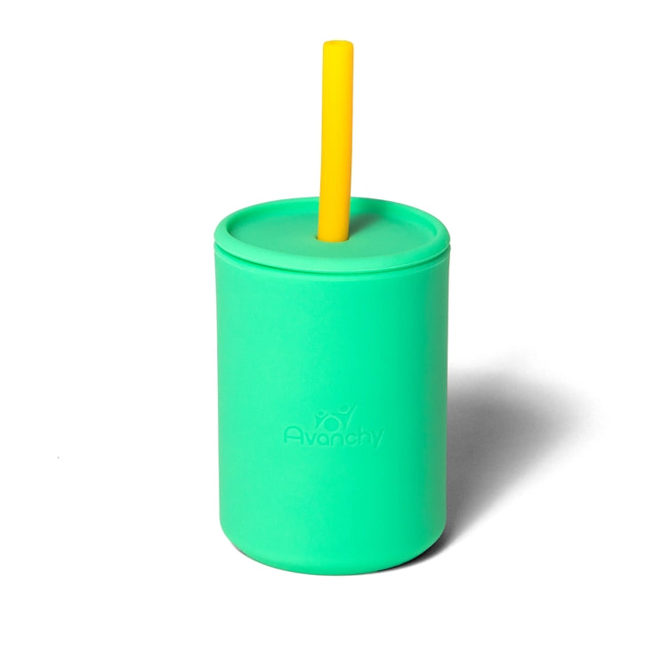 Green 5oz Silicone Baby Cup with Lid & Straw